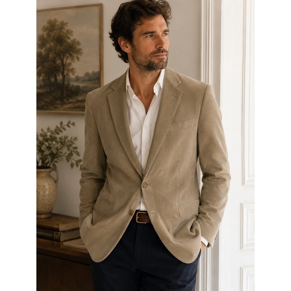 Cotton Corduroy Alan Flusser Tan Beige Blazer Sport Coat 44R Quiet Luxury